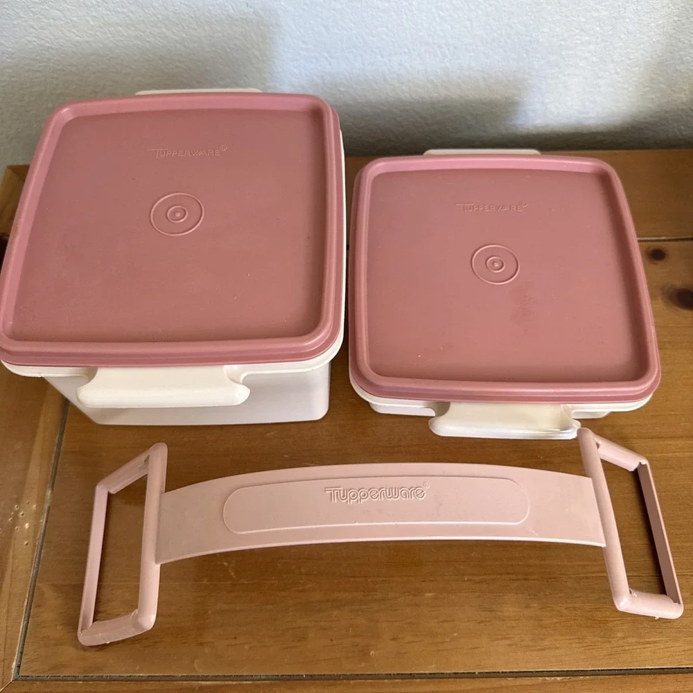 Tupperware Set - Lunch Goody Box Squares, Bowls Midget Southwestern Pink Vintage